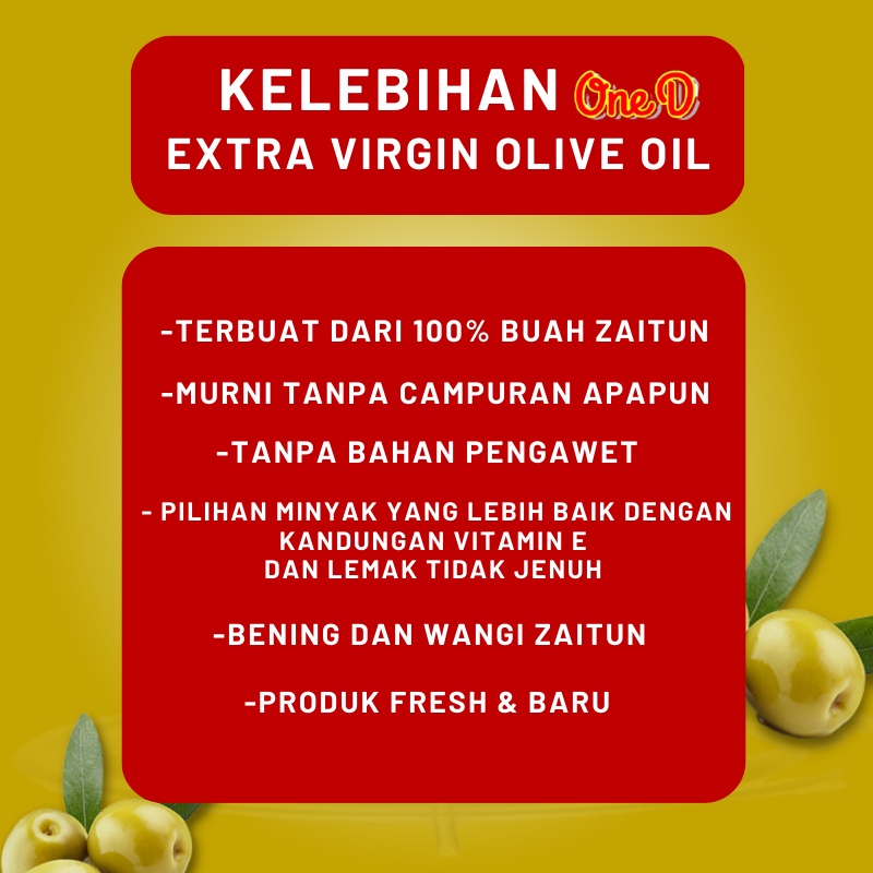 

Minyak Zaitun Extra Virgin Olive Oil EVOO Kualitas Premium 100% Asli Murni Organik