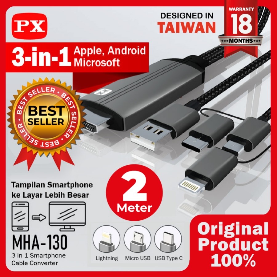 KABEL MHL HDMI TO LIGHTNING MICRO TYPE C KE TV IOS ANDROID PX MHA-130