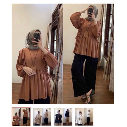 KARINA OUTFIT SELEBGRAM WARNA MILO CREAM HITAM PUTIH BLOUSE KEMEJA ready