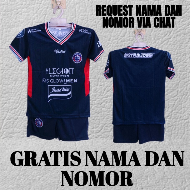 setelan jersey baju bola anak arema malang printing usia 6-15thn