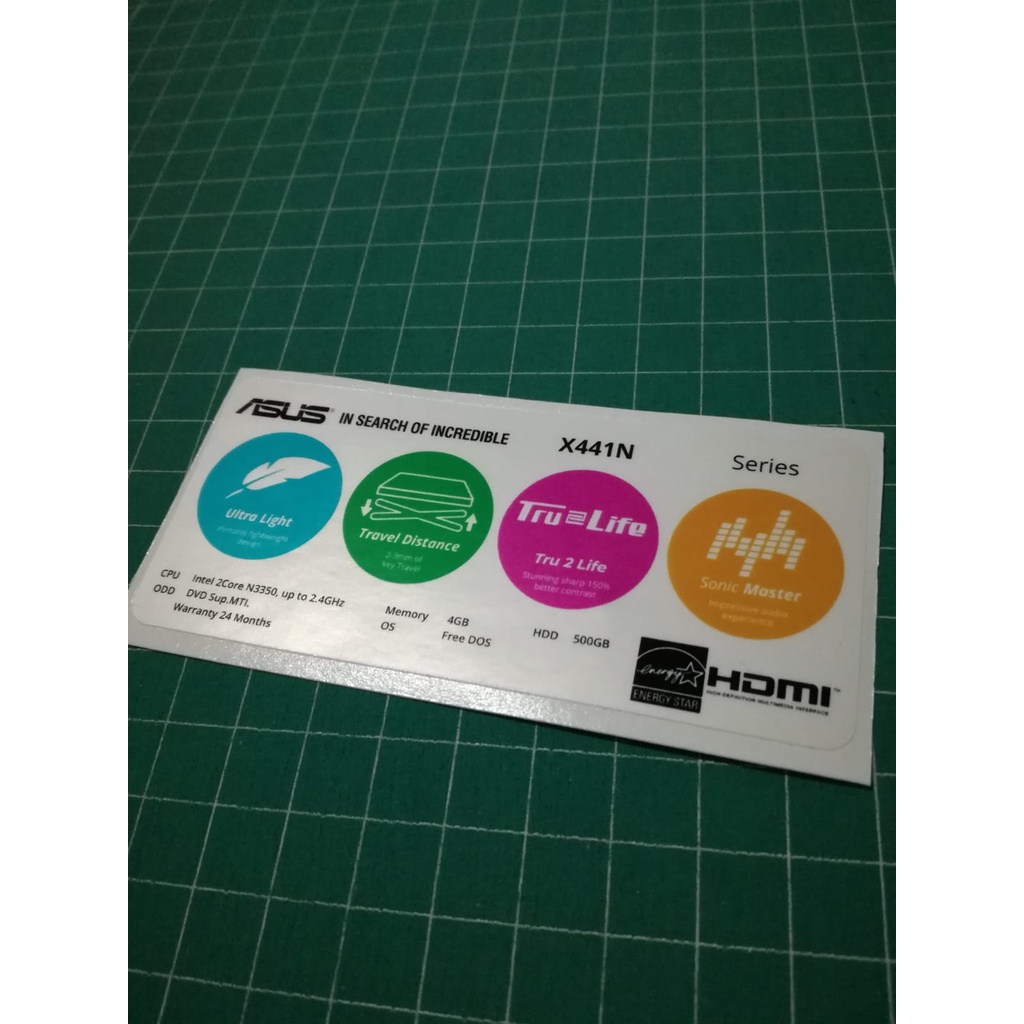 Stiker Spesifikasi Laptop Asus X441N
