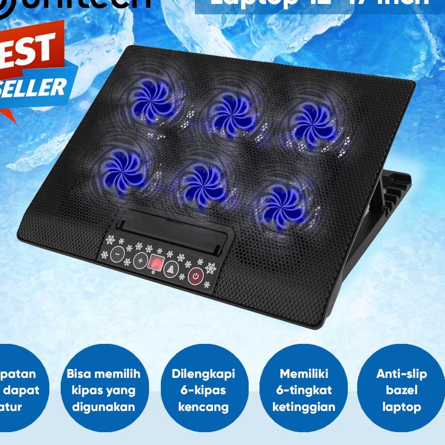 ✧ Unitech Cooling Pad Cooler Laptop 6 Kipas Biru M8 Silent Cooler ➴