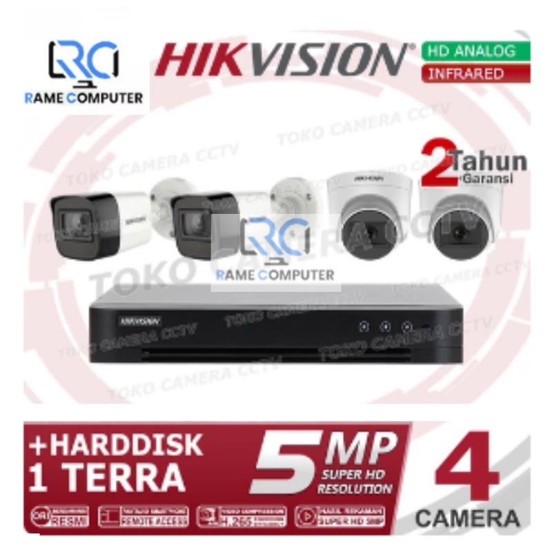 PAKET KAMERA CCTV HIKVISION 5MP 4 CHANNEL HDD 1TB