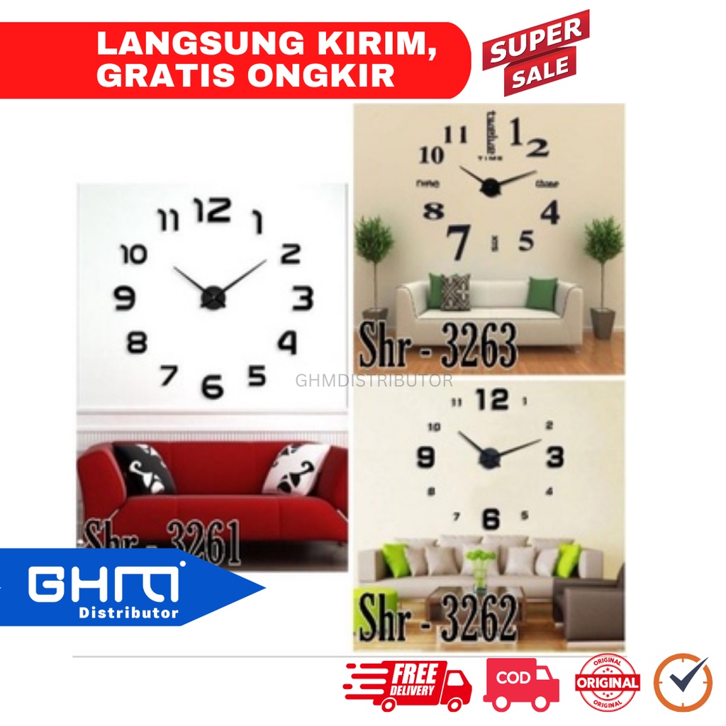 [GHM-117] SHENAR JAM DINDING DIY 3D KECIL TEMPEL TEMBOK ANGKA HIASAN