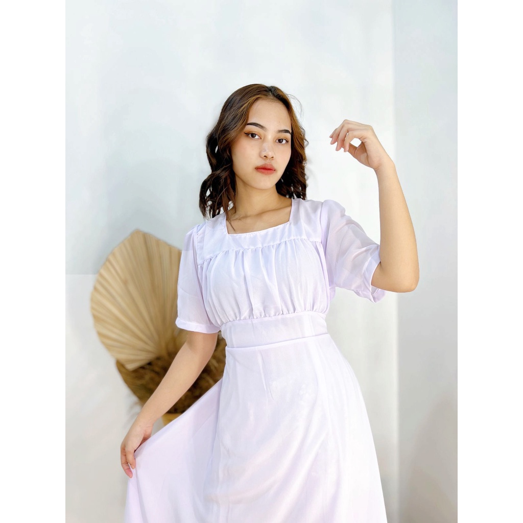 HS - GENEVIE DRESS / DRESS SIMPLE MIDI / GAUN CANTIK KOREAN STYLE