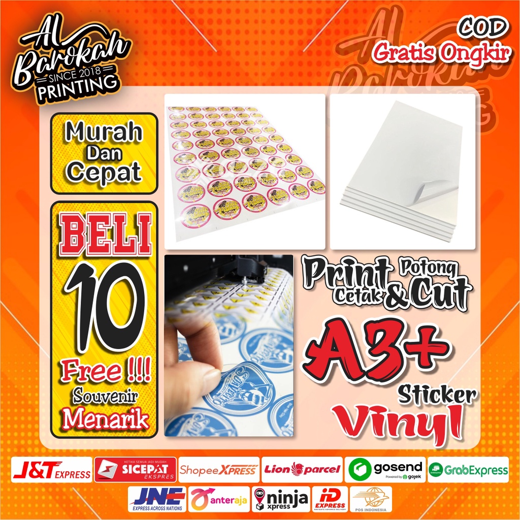 

Cetak dan Cutting Sticker Vinyl Glosy A3+ Custom / Cetak Label Kemasan / Cutting Die Cut or Kiss Cut Murah Tanpa Minimal Order