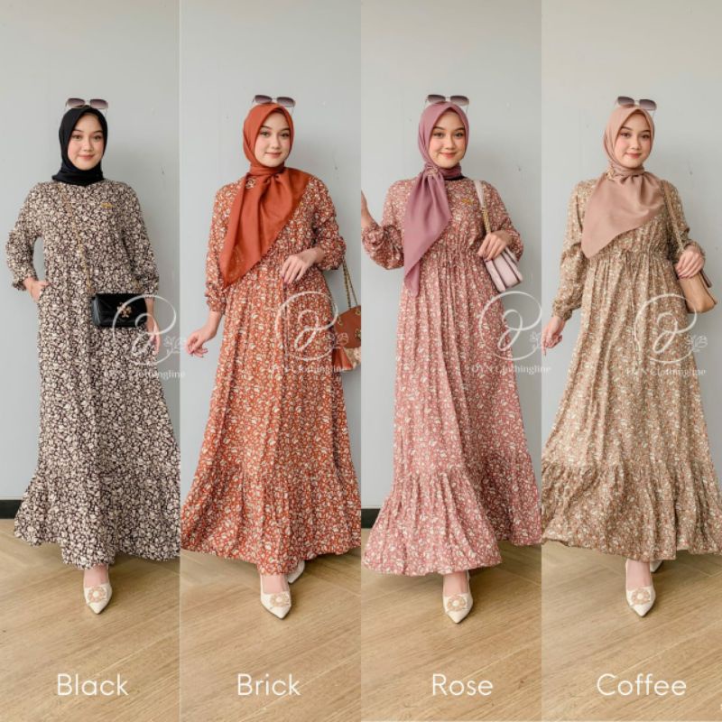 DYN Niky Dress Lebaran Gamis Kondangan Rayon Bunga-bunga Kekinian