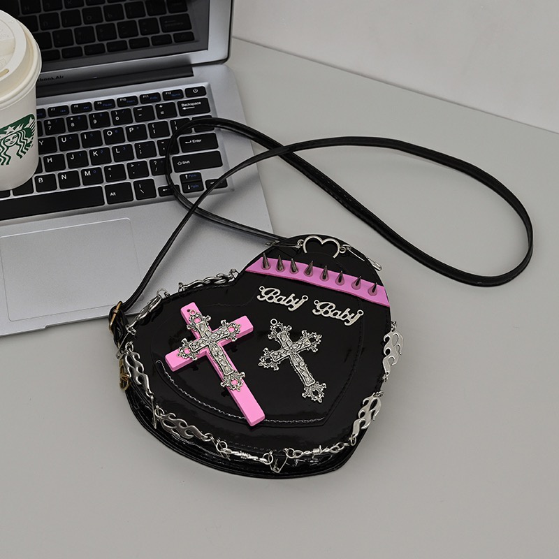 Gothic's Heart Shaped Sling Bag with Cross Pendant 8655