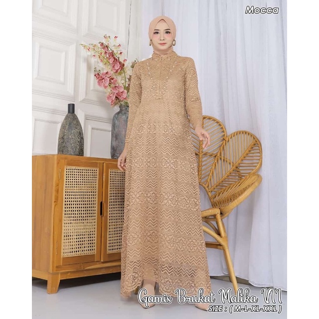 Permata Olshop / Gamis Kebaya Busui Brukat Malika ZK / Kebaya Gamis Payet Modern / Gamis Kondangan / Gamis Lebaran