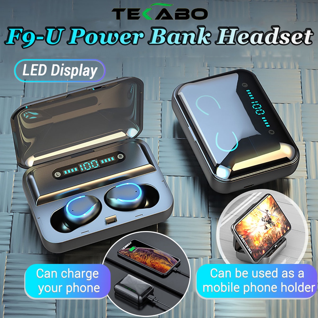 TEKABO TWS Earphone Bluetooth F9 Headset Bluetooth Gaming Waterproof Full Bass HD Stereo Super Bass 