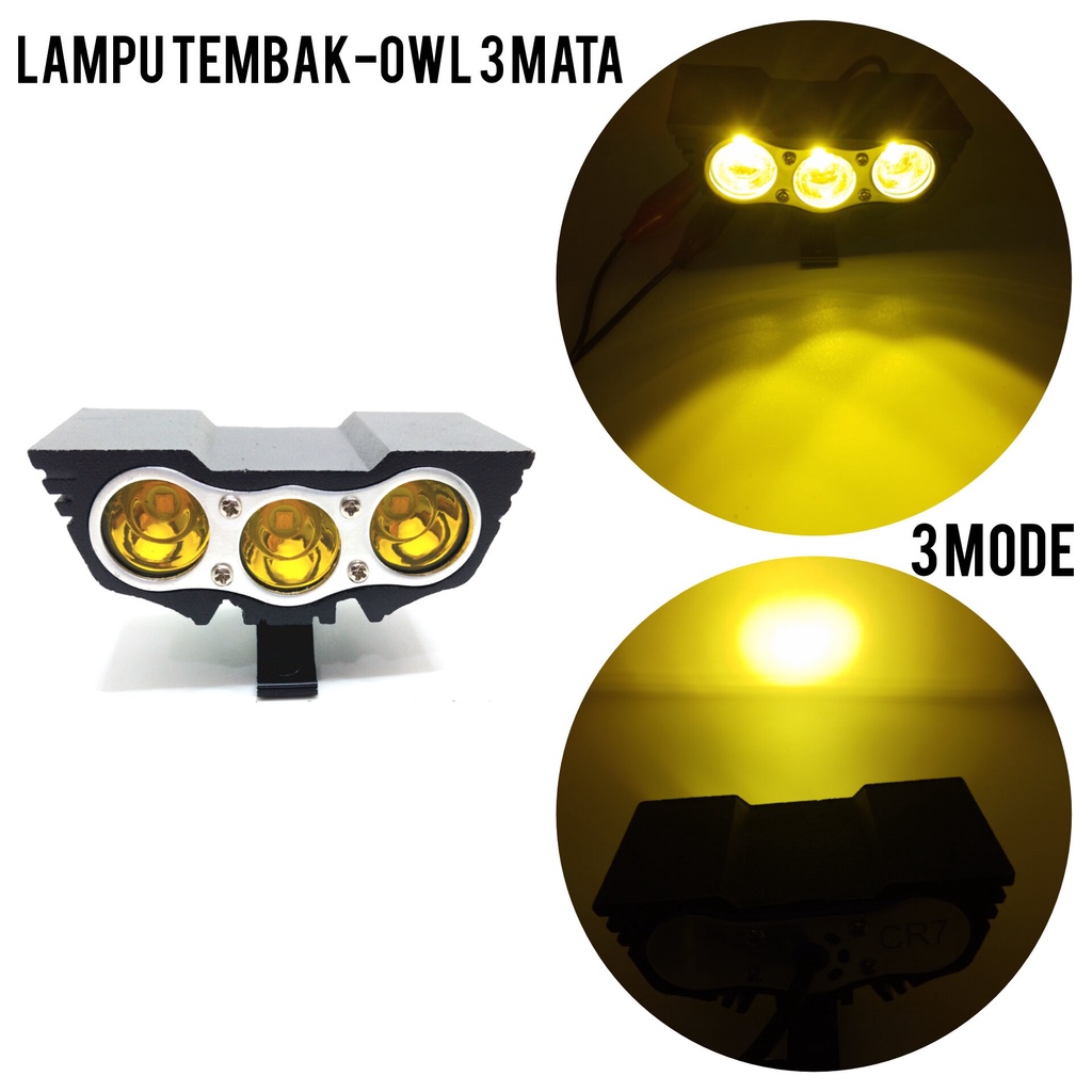 LAMPU TEMBAK SOROT OWL 3 MATA CAHAYA KUNING