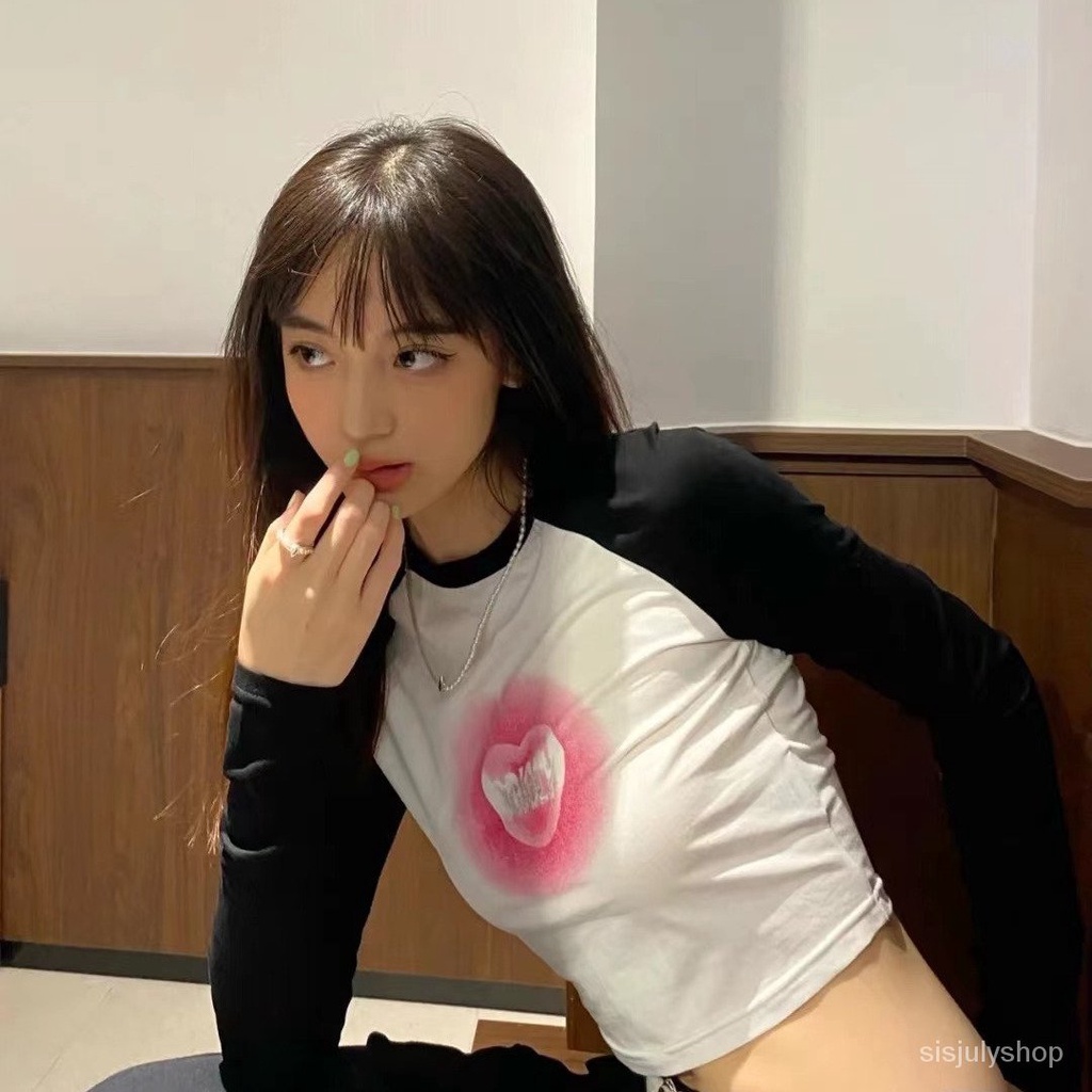 [✅BISA COD] #Sisjuly# Kaos lengan panjang bagian pendek y2k ramping dan tipis baru wanita lengan pen