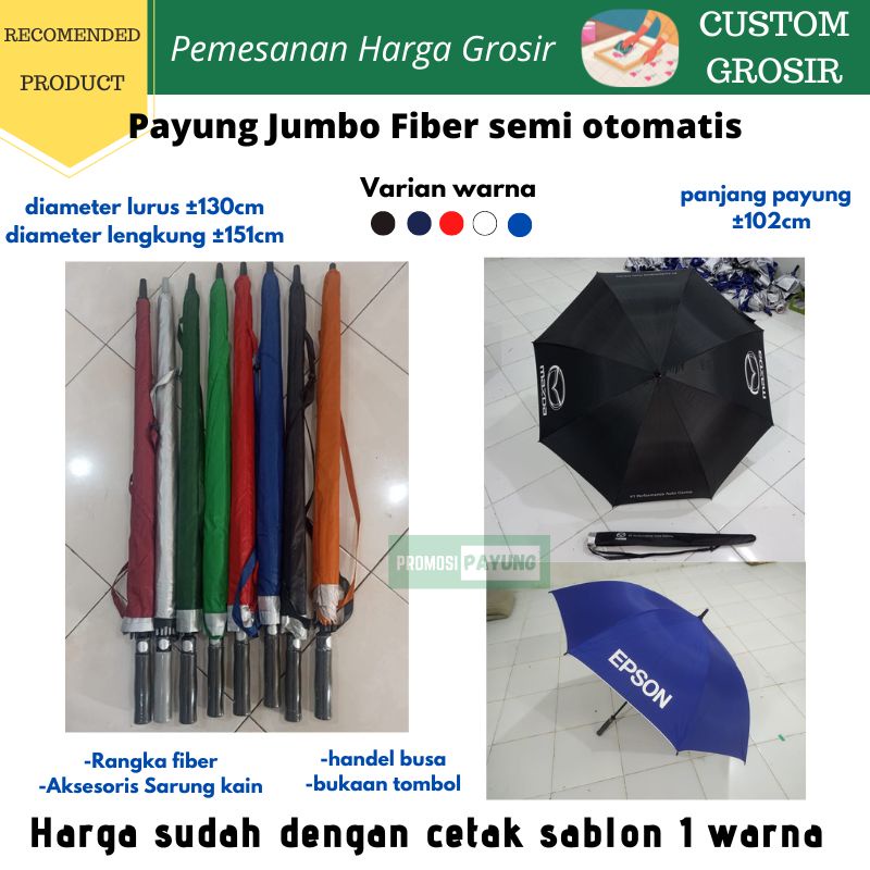 [ payung custom grosir ] payung ukuran besar jumbo golf Fiber Lapis silver sudah sablon 1 warna