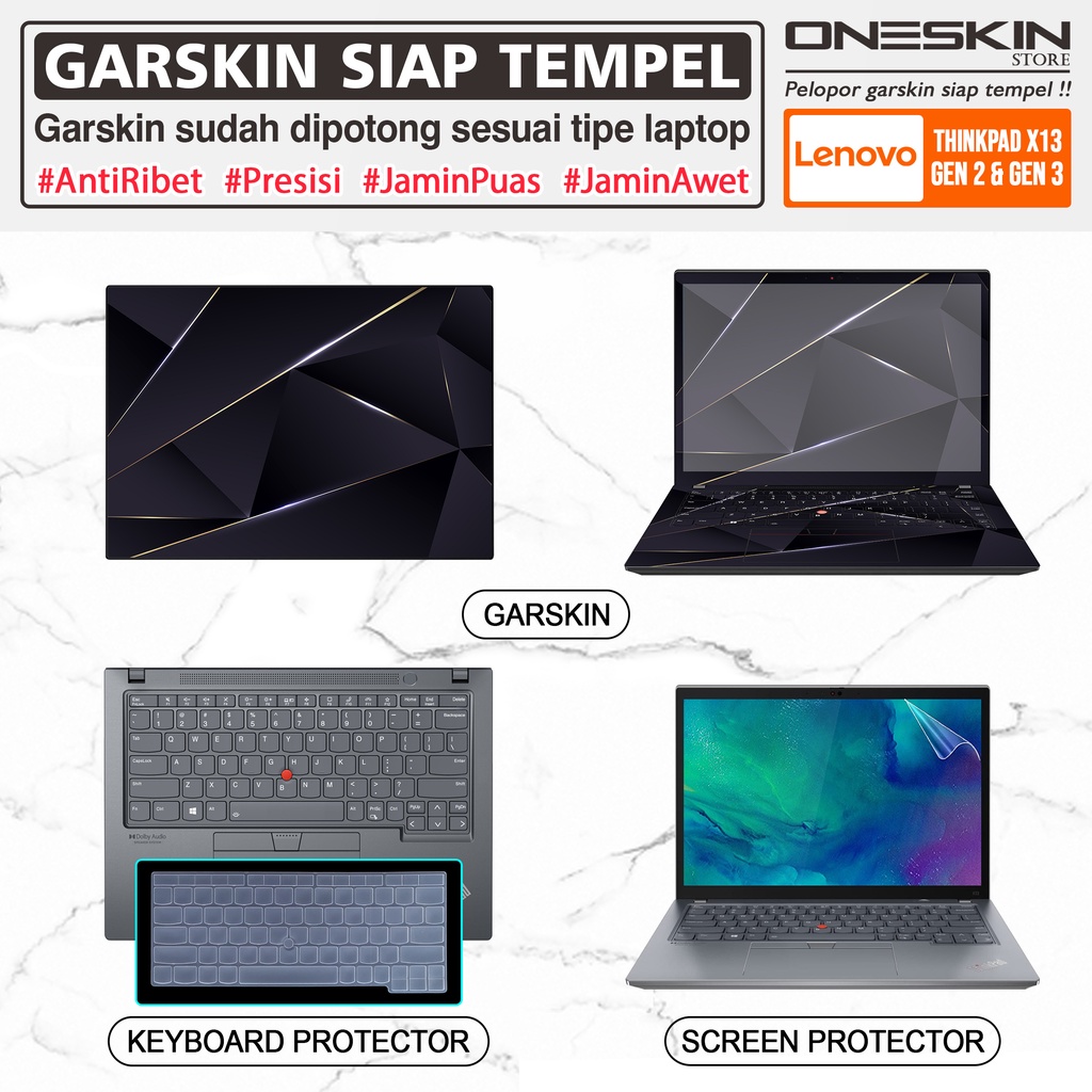 Garskin Sticker Laptop Pelindung Screen Keyboard Protector Lenovo ThinkPad X13 Gen 2 3 Gambar Full Body Silikon Bening Glossy Doff Blueray Tpu Cooskin