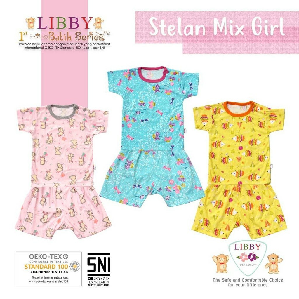 ♥BabyYank♥ [1stel] LIbby Setelan Pendek S M L 2L XL XXL (0 - 4 tahun)