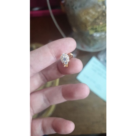giwang anting tindik stud emas asli 375 8k spiral permata putih 1 gr