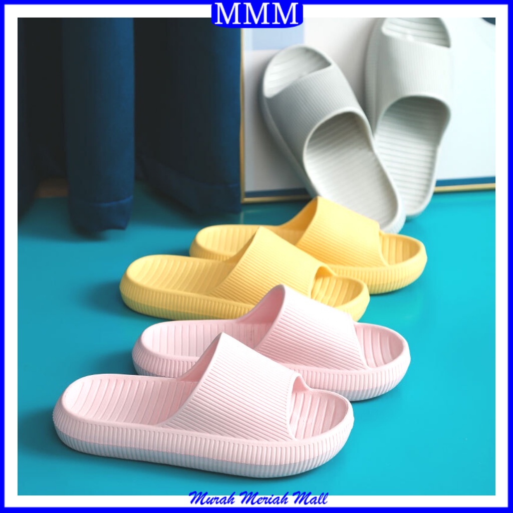 MMM Sandal Slop Karet Tebal Polos Garis Rumah Berkualitas 6493 Sendal Kamar Mandi EVA Empuk Sendal Karet Couple Garis Home Slipper Anti Slip Wanita Pria Gaya Korea Murah Import