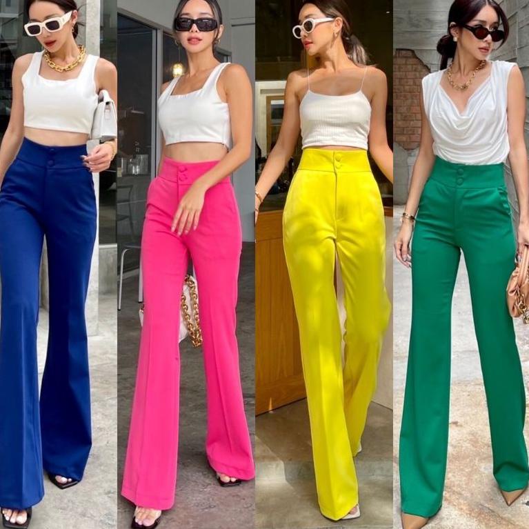 NEW STOCK PROMTHONG Celana Cutbray Wanita Import Premium Bangkok Highwaist 2 Kancing Button Panjang 