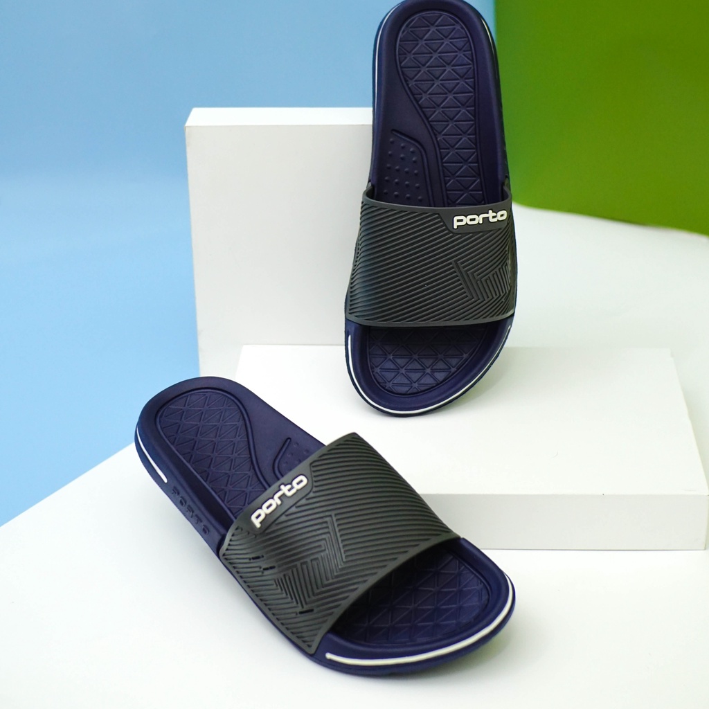 1041M - Porto Leveling Sandal Pria Harian Simpel Slip On Casual Nyaman Karet Terbaru
