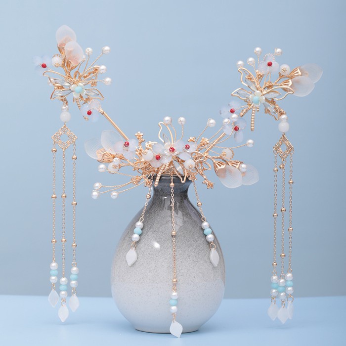 Terlaris Tusukan Set Hairpiece Sangjit Sirkam Tusuk Konde Cina Aksesoris Rambut Chinese