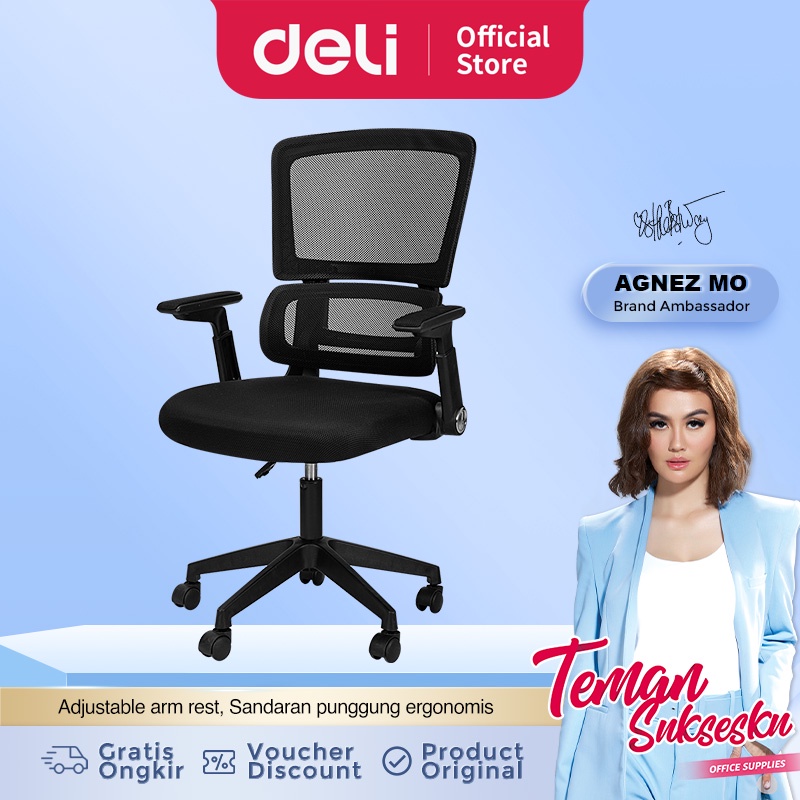 Jual Deli Office Chair Kursi Kerja Kantor Kursi Staff Sandaran Punggung Ergonomis E