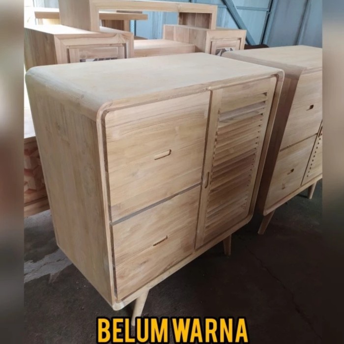 PJ1 Meja Nakas Retro Minimalis Modern Rak Lemari Anak Kos / Kamar Mandi - BELUM WARNA