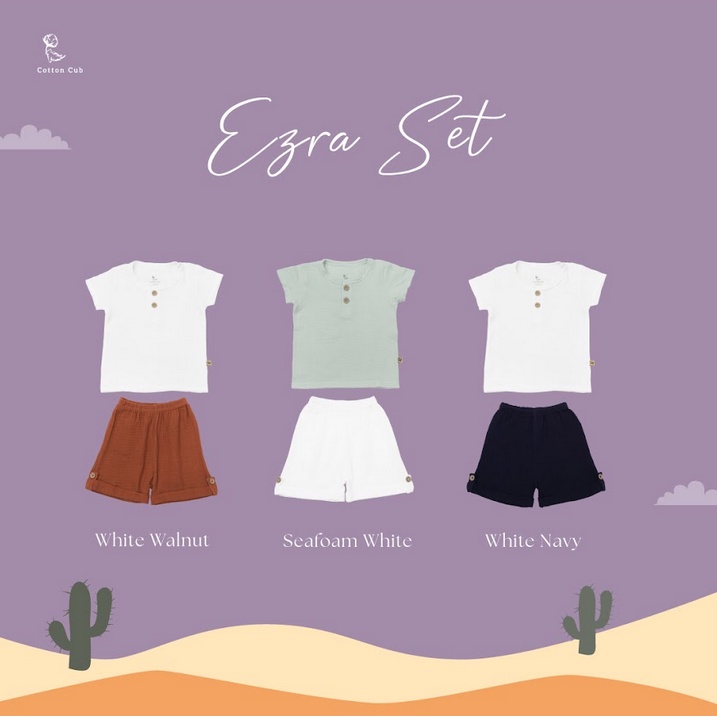 Cotton Cub Ezra Set - Baju Setelan Atasan Bawahan Baju Setelan Anak Bayi Cotton Halus Adem Baju Lengan Kaki Pendek Baju Rumahan