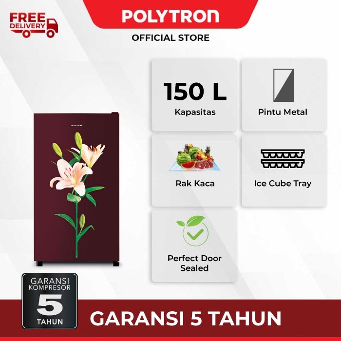 POLYTRON Kulkas 1 Pintu Metallic 150 Liter PRB 157PR