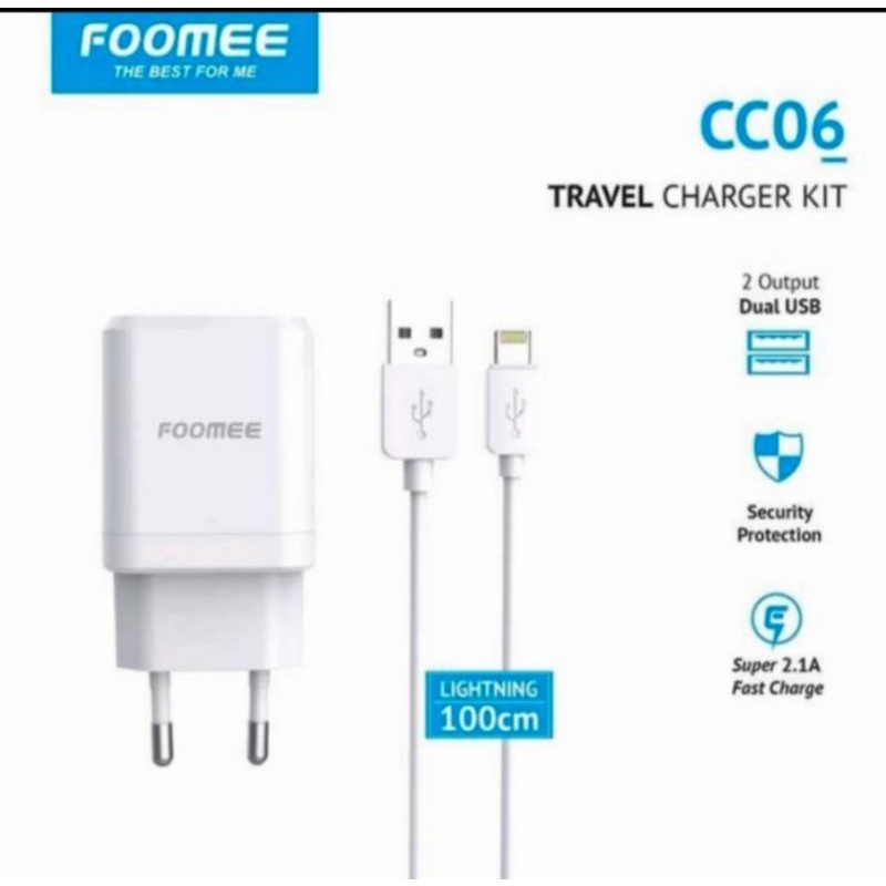 Charger Foomee  CC06s 2.1A Dual Port Travel Charger + 1m Lightning Charging Cable CC06S Charger