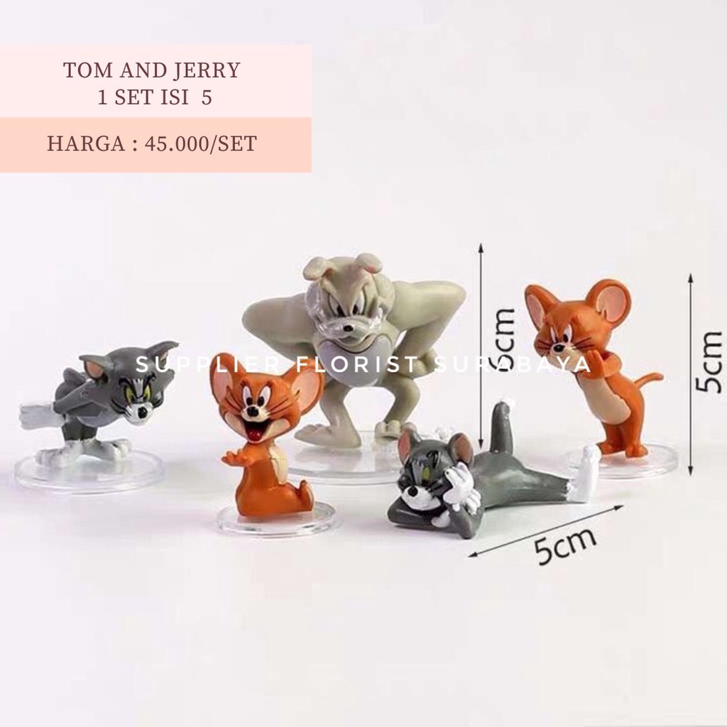 [1 SET ISI 5] MINIATUR KUE TART TOM AND JERRY CAKE DECORATION BAHAN PVC BERISI TIDAK KOPONG DEKORASI ULANG TAHUN BIRTHDAY CAKE