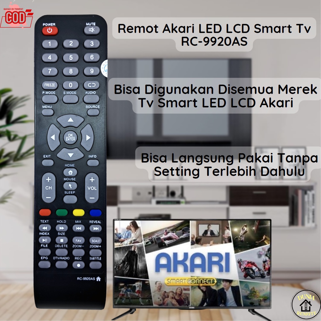 Remot Remote Smart Tv Akari Type RC-9920AS Led/Lcd No Voice Commandd