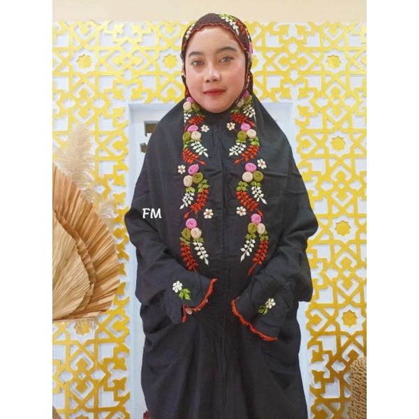 MUKENA rayon hitam tile bunga mukena terusan