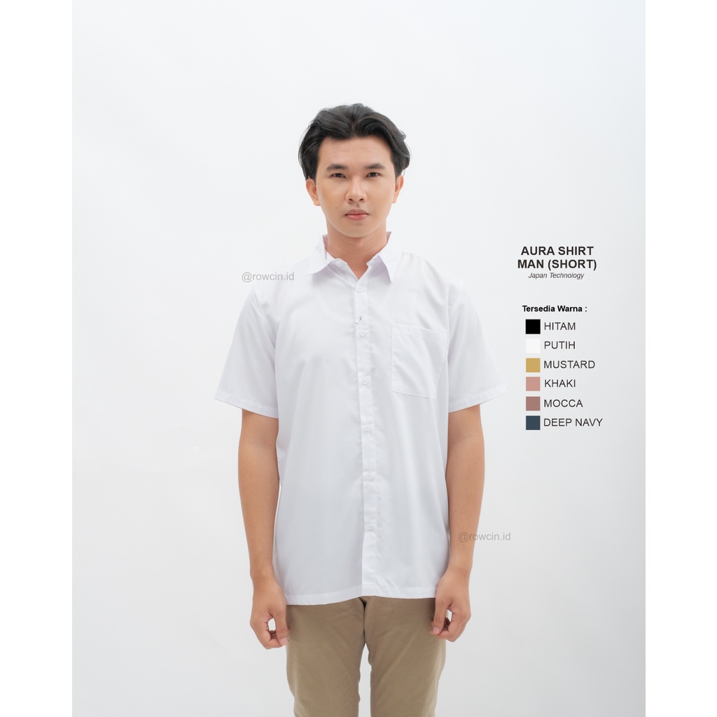 KEMEJA POLOS PRIA LENGAN PENDEK BAHAN KATUN AURA KEMEJA SHORT SHIRT JAPAN TECHNOLOGY