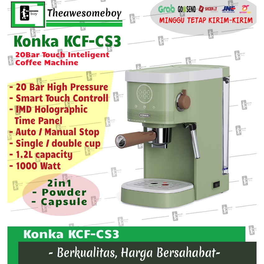 Konka KCF-CS1 Retro Green 3in1 Coffee Maker Kopi Espresso NTC 20 Bar Otten