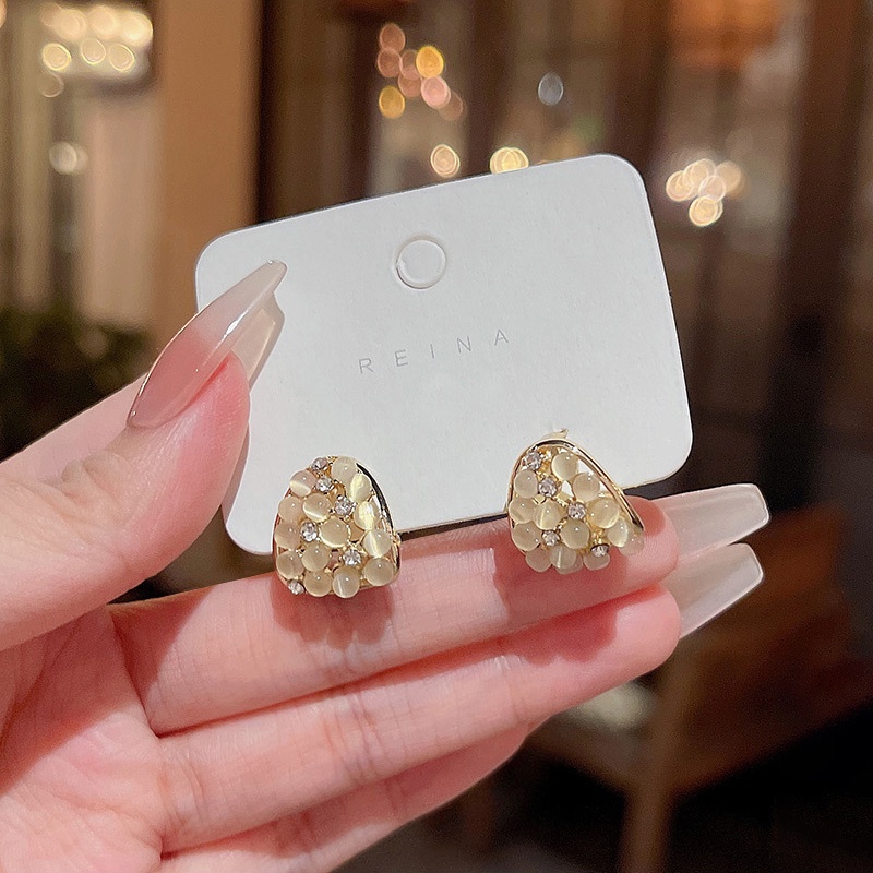 925jarum Perak Desain Baru Opal Anting Wanita Fashion Geometris Telinga Studs