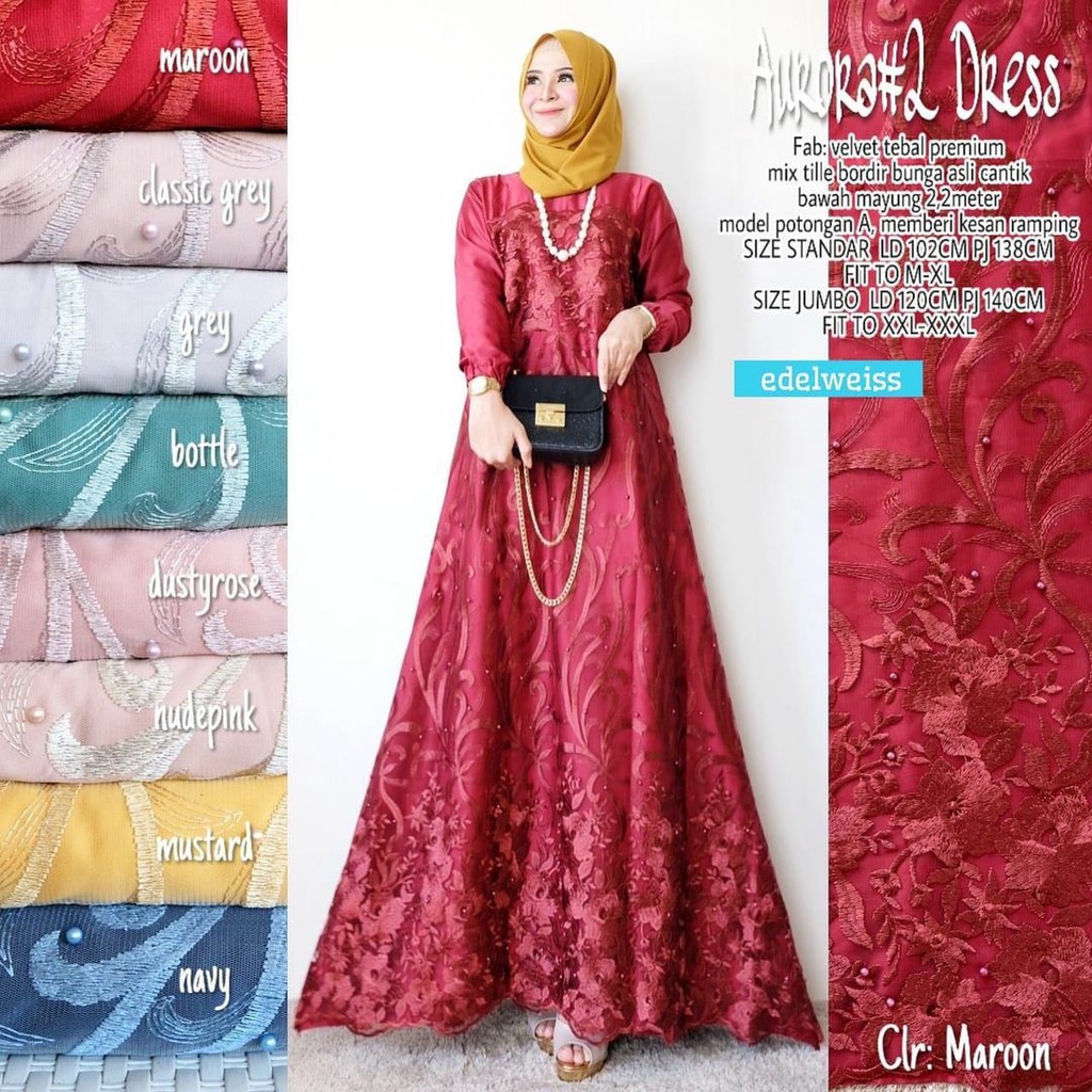 Gamis Muslimah Farasya #2 Dress Gamis Kondangan Jumbo xxxl Ld 130cm Gamis Brukat Jumbo Gamis Lebaran Terbaru Dress Muslimah Gaun Pesta Gamis Seragam Pernikahan Outfit Bridesmaid Dress Code Kondangan Warna Putih Greentea Rose Gold Navy Maroon Mocca Late