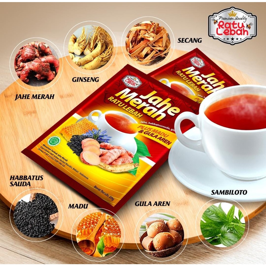 

Jahe Merah Ratu Lebah Plus Gula Aren + Herbal per Renceng (10 Sachet)