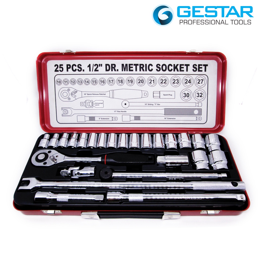 GESTAR/CROSSMAN-Set Kunci Shock 25Pc - 1/2" Drive Socket Set(Metric 6pt) 299-095