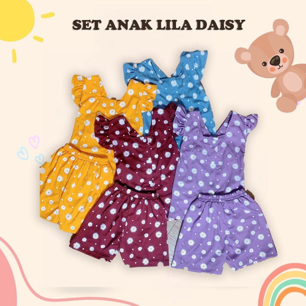 IL - SET ANAK LILA DAISY / SETELAN ANAK PEREMPUAN MOTIF BUNGA