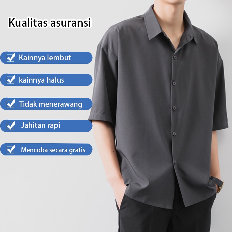 Kemeja Rayon Kasual kemeja oversize pria kemeja polos pria Kemeja KOREA STYLE Pria oversize kemeja abuabu pendek pria