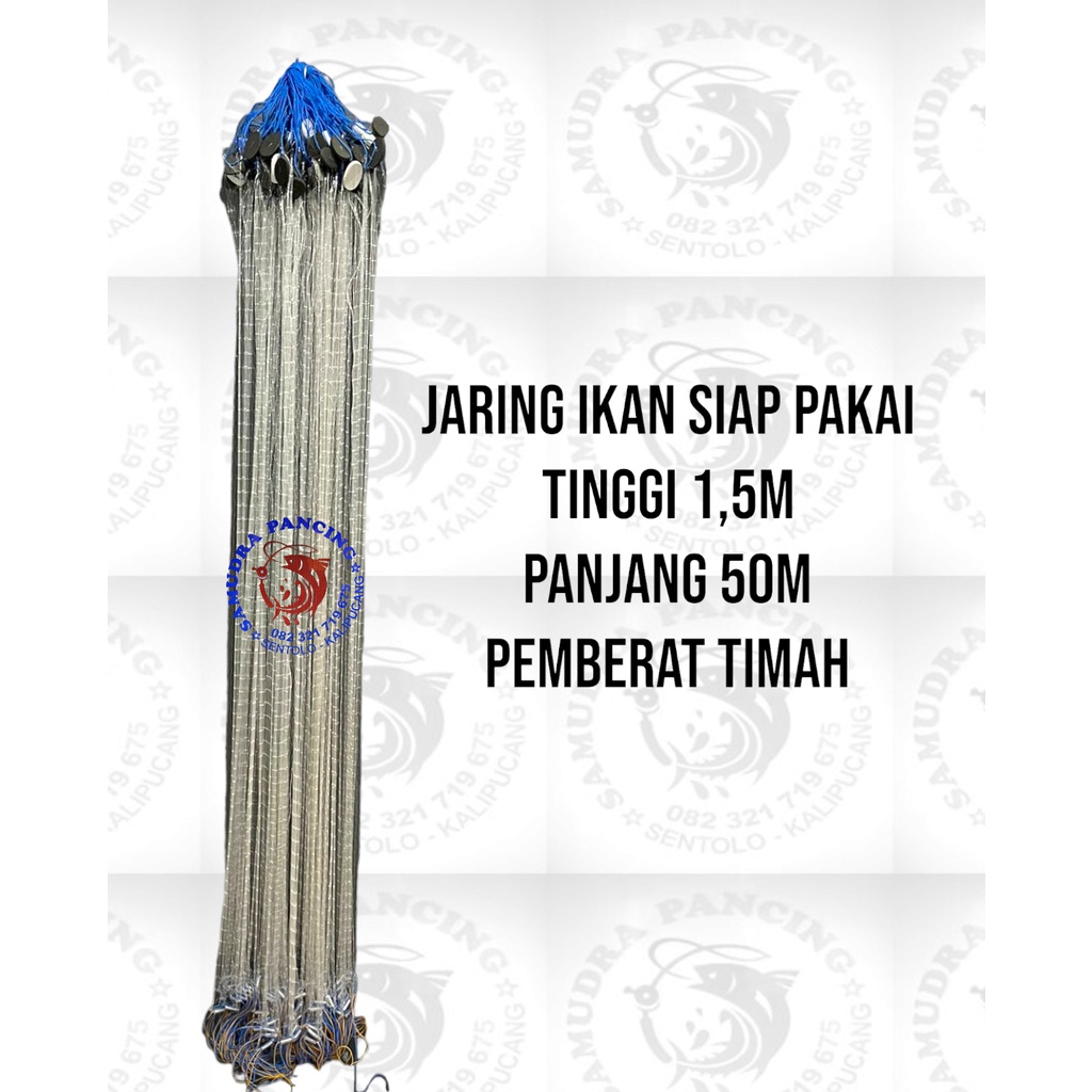 Jaring ikan siap pakai tinggi 1,5m panjang 50m pemberat timah jaring ikan murah jaring pukat