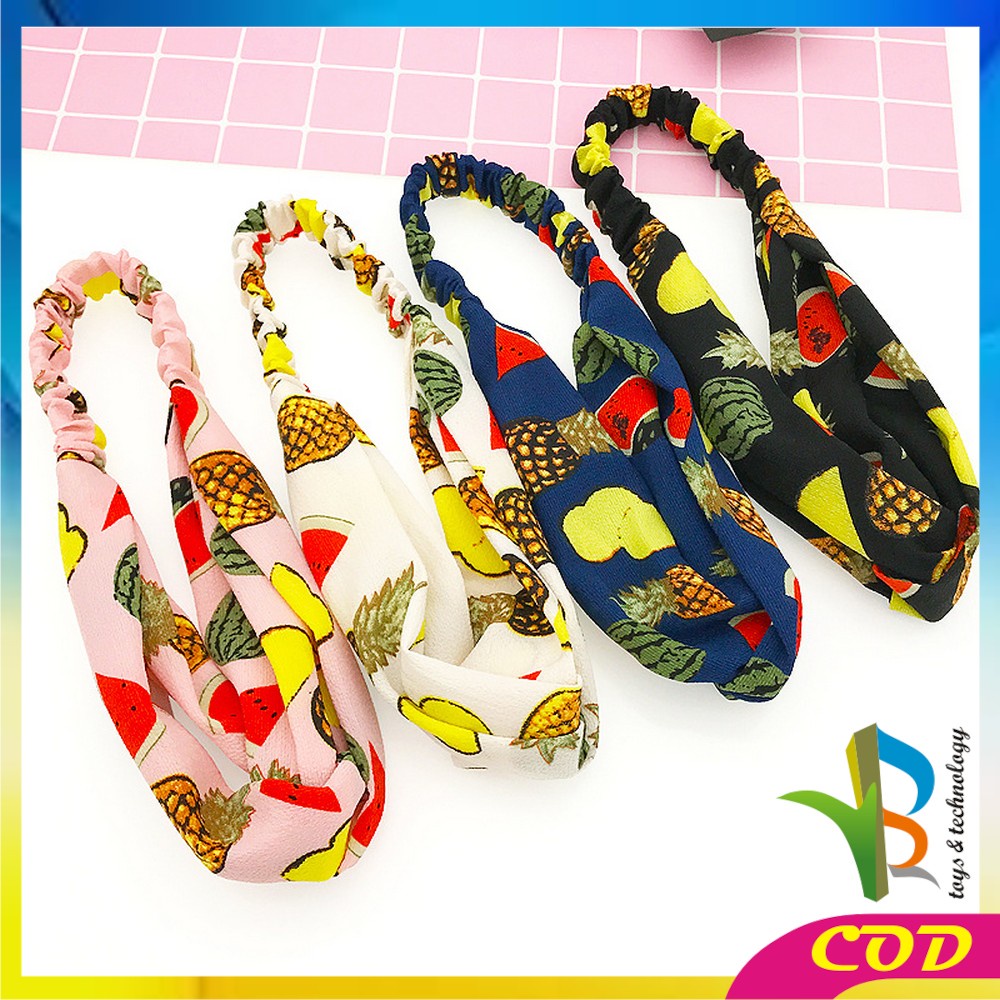 RB- C64 Bando Wanita Korea Model Turban Karet Bahan Kain Motif Buah / Bandana Simpul Kekinian Korean Style Fashion Impor