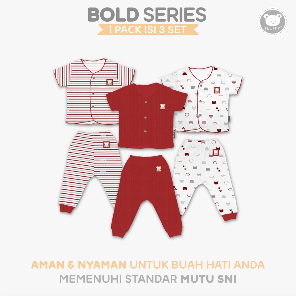 FLUFFY Stelan Pendek Panjang BOLD (Isi 3Pasang) SDJAN/SDJAB RED NB