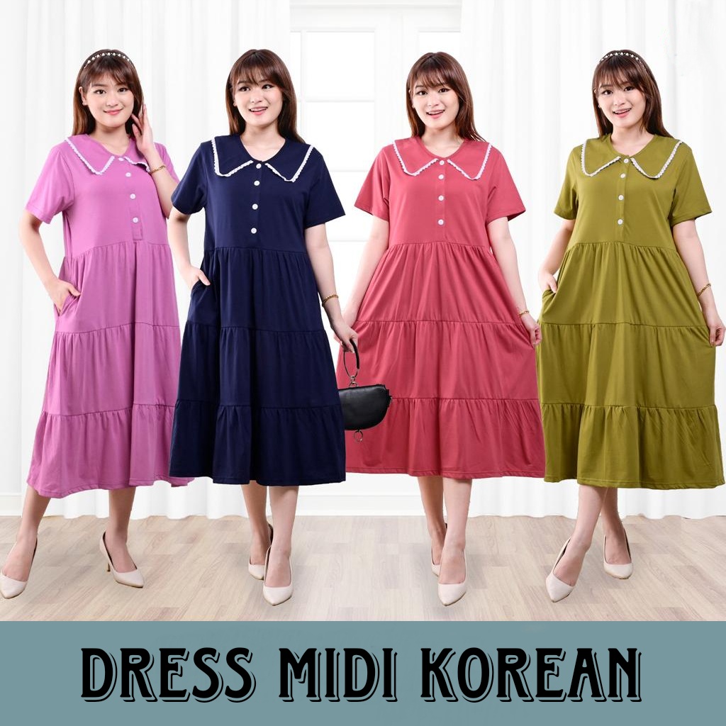 23122 DRESS MIDI KOREAN WANITA DASTER KARAKTER POLOS RAMPLE PAKAIAN CEWEK OVERSIZE ATASAN BABYDOLL L