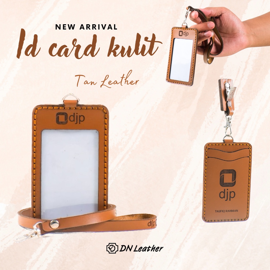 

ID CARD HOLDER KULIT WARNA TAN NAME TAG KULIT CUSTOM NAMA LOGO PERUSAHAAN