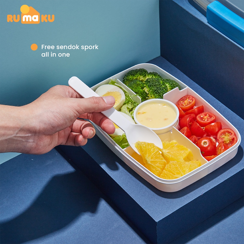 Rumaku Kotak Makan 2000ml Lunchbox Tempat Makan Double Layer dengan Tempat Sambal