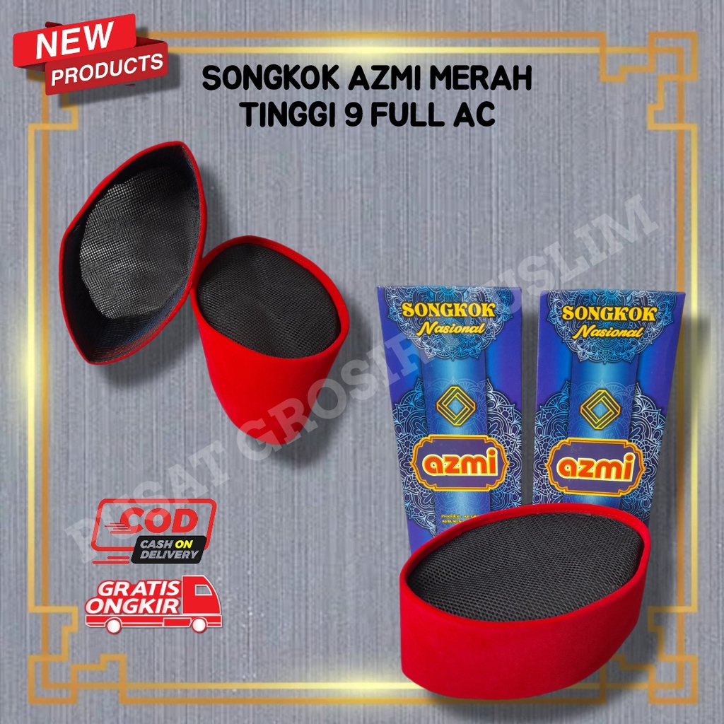 Songkok Nasional Merah Peci Kopiah Songkok Azmi Polos Full AC Tinggi 9 Kualitas Premium!!!