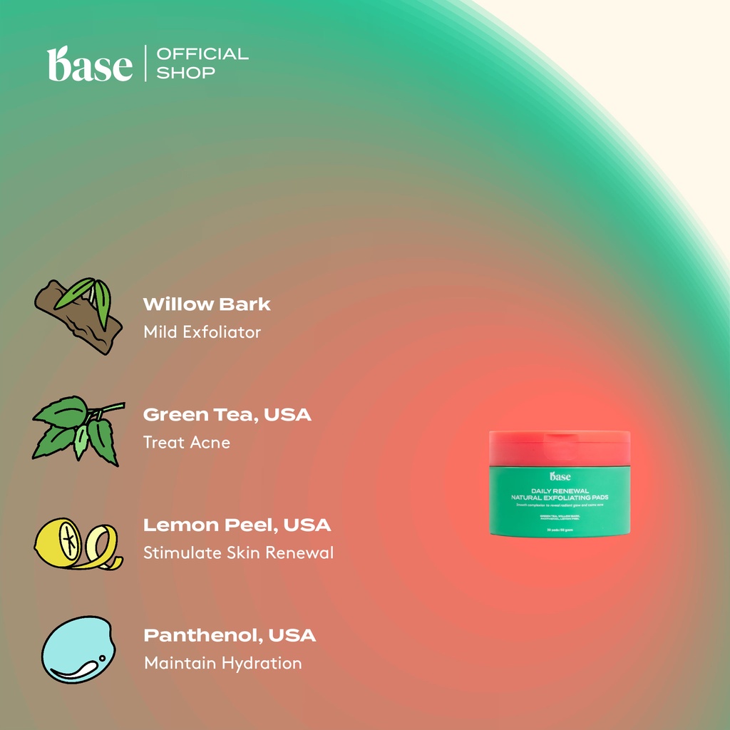 BASE Daily Renewal Natural Exfoliating Pads Mengangkat Kotoran &amp; Sel Kulit Mati Tanpa Perih [BPOM]