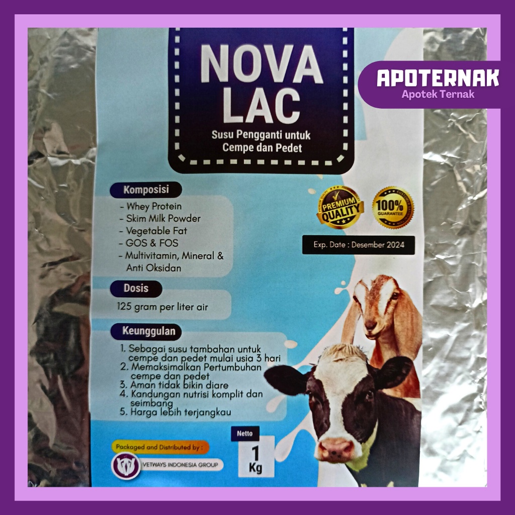 NOVA LAC 500 gram | Susu Pengganti Susu Sambung Induk Sapi Kambing Domba Anti Mencret | Susu Pedet Cempe Kalvolac Masterlac| VETWAYS