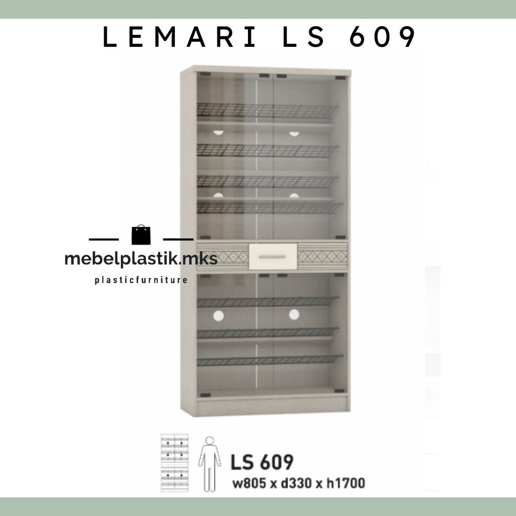 Lemari Sepatu / Rak Kaca/ Rak Sepatu Particle Board 2 Tingkat Harmony LS 609 Abu-Abu/ LS 709